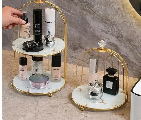 Iron Bird Cage Rack for Lipstick, Perfume & Cosmetics – Elegant Vanity Organizer