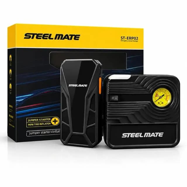 STEELMATE ST-ERP02 Emergency Rescue Package | 8000mAh Jump Starter & Mini Tire Inflator | Portable Air Compressor | Power Bank | Car Emergency Kit