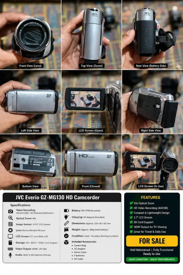 JVC Everio HD camcorder 40x optical zoom, EXCELLENT condition,