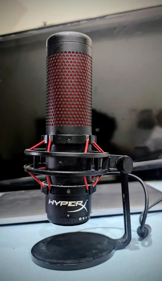 HyperX QuadCast standalone USB condenser microphone.