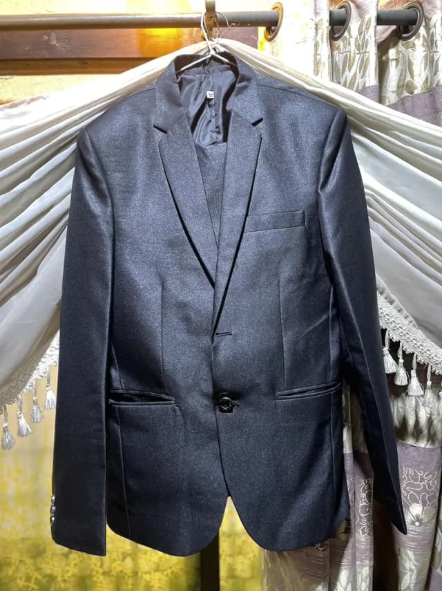 black shiny pant coat
