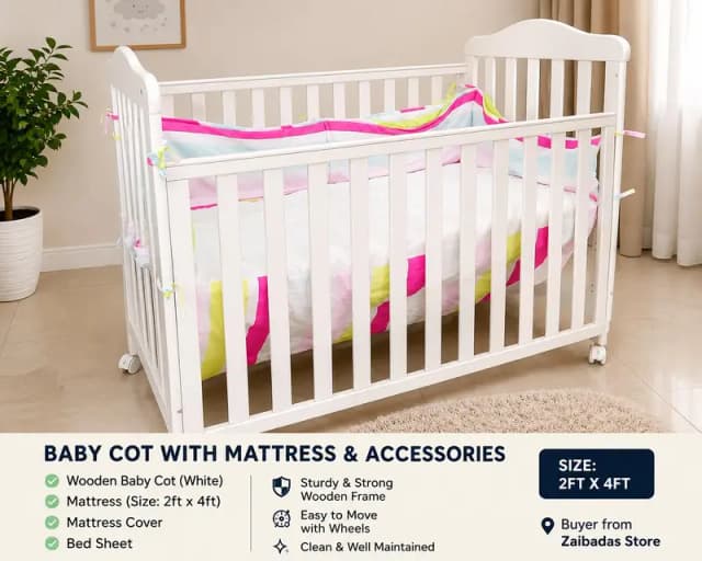 Baby Cot Mattress Set 2ft x 4ft with Mattress Cover & Bed Sheet