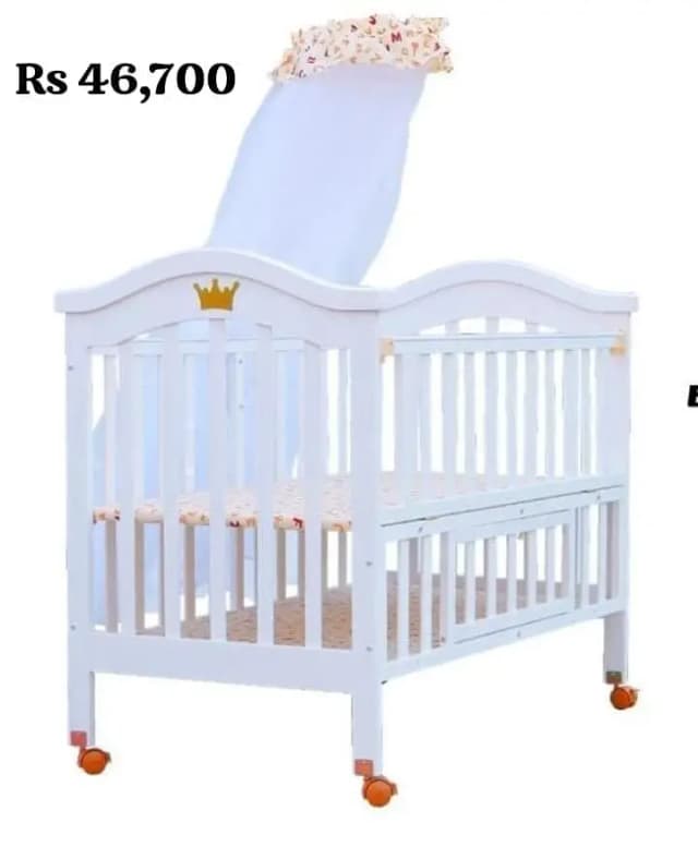 Baby Cot | Wooden Baby Crib with Wheels | Newborn Nursery Bed