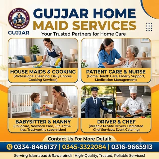 Cook / Chef / Baby Sitter / Pakistani Cook / Helper/ Office Boy /Guar