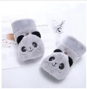 Fashion Women Plush Warm Glove: Fur Rabbit/Cat Mittens, Flip Fingerless Style, Soft, Thick, Flexible Half-Finger Winter