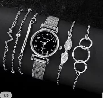 6-Piece Set: Women’s Quartz Watches with Silvery Mesh Bands by C R3919