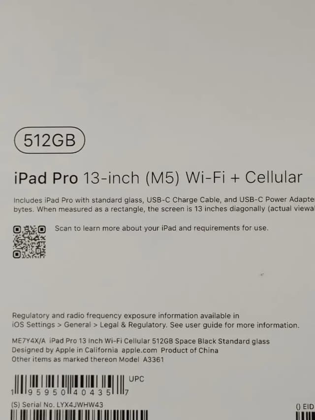 Ipad Pro M5 512gb Cellular 13”