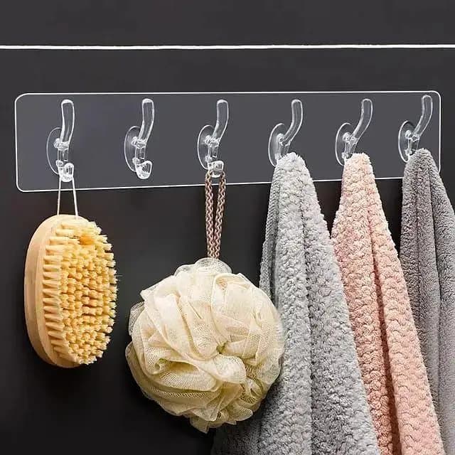 6-in-1 Heavy-Duty Self-Adhesive Wall Hooks | Waterproof Transparent Hooks. . .