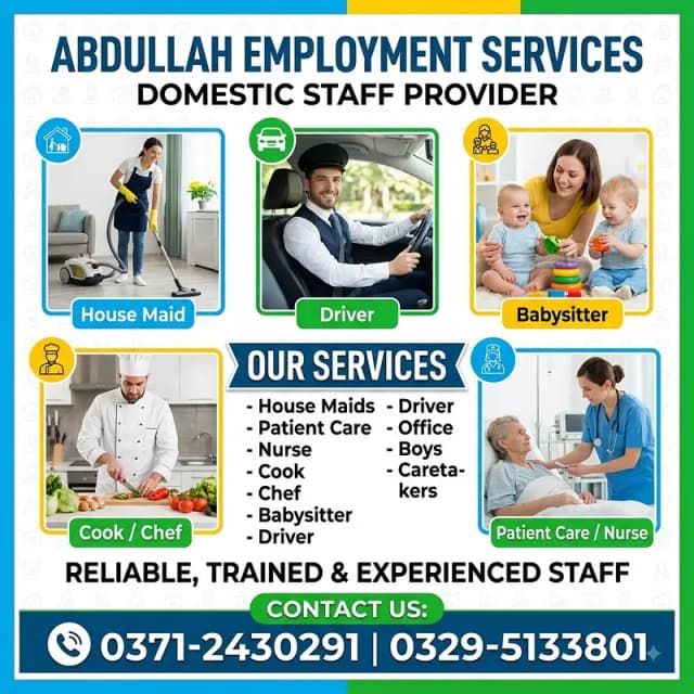 House Maid, Babysitter, Nanny, Cook , Nurse , Domestic Staff Services