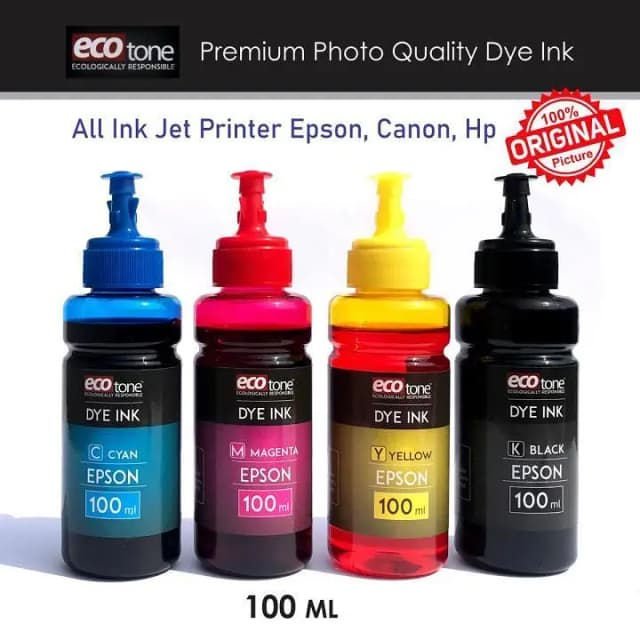 Ecotone Original Color Refill Ink (pack of 4) – 100 ml each for HP, Canon, and Epson inkjet printers