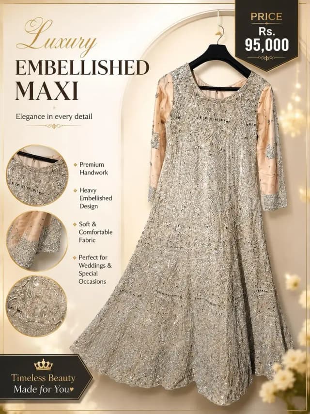 Luxury Heavy Embelished Maxi Dress| Bridal Formal party Wear