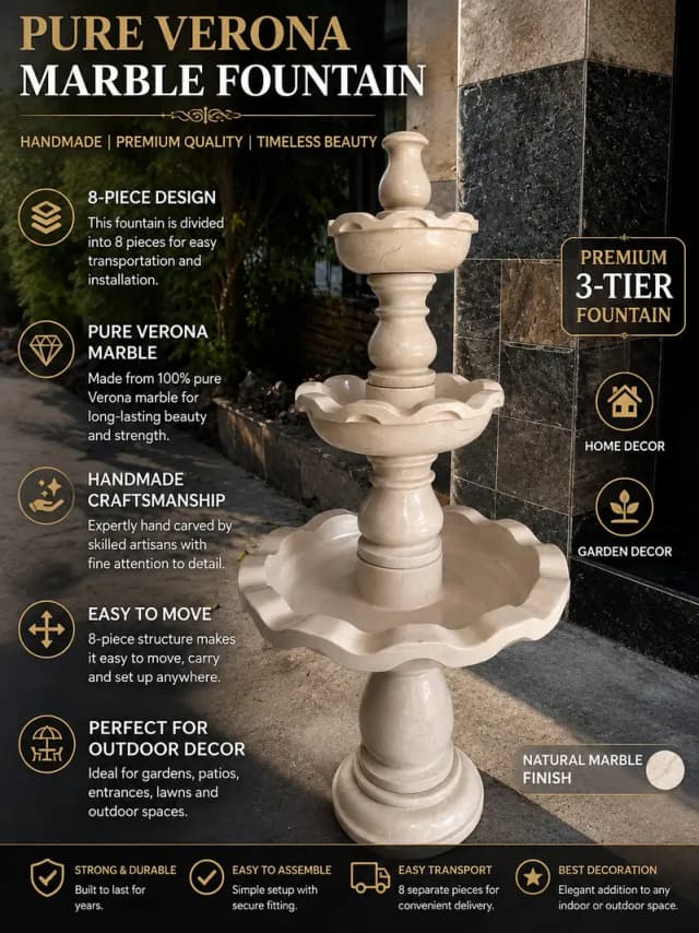 Premium Pure Verona Marble Fountain | 8-Piece | Luxury Design