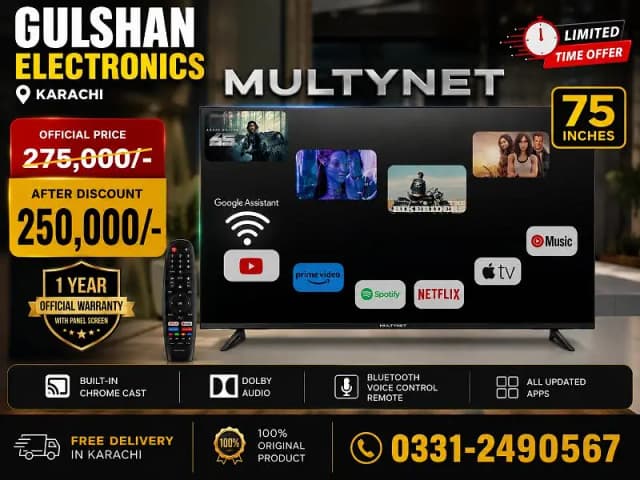 1 YEAR WARRANTY 75” 4K Google LED TV | Dolby Audio | Bezel-Less