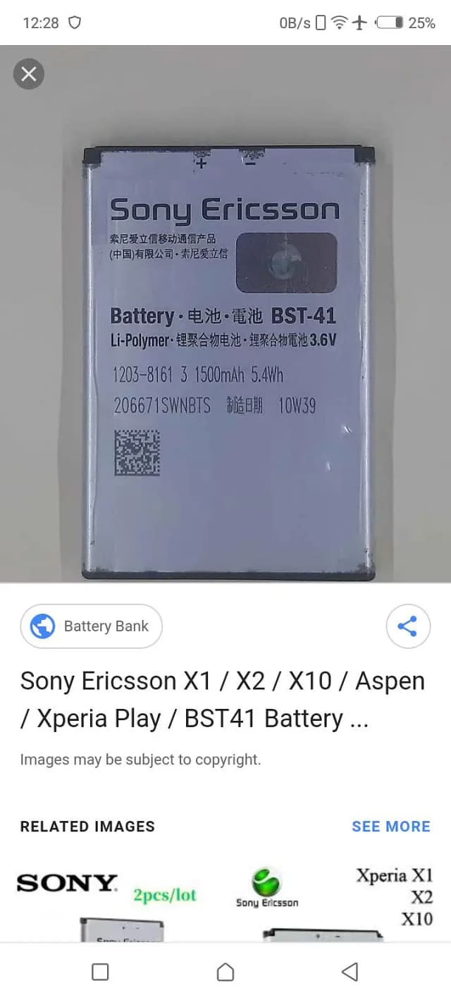 Sony Ericsson original Battery 3.6volt