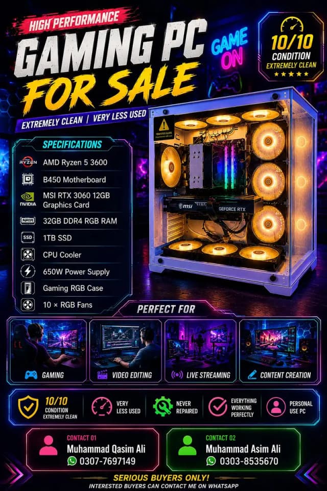 Gaming PC Ryzen 5 3600 | MSI RTX 3060 12GB | 32GB RGB RAM | 1TB SSD