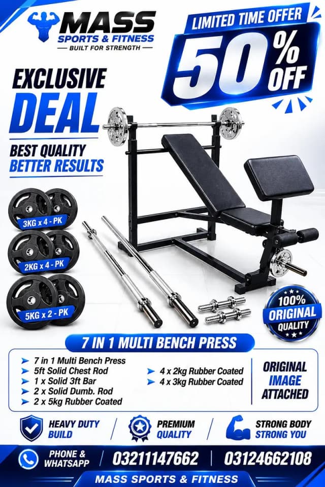 7-in-1 Home Gym Set/Bench Press/Dumbbells/Weight Plates/home gym/road