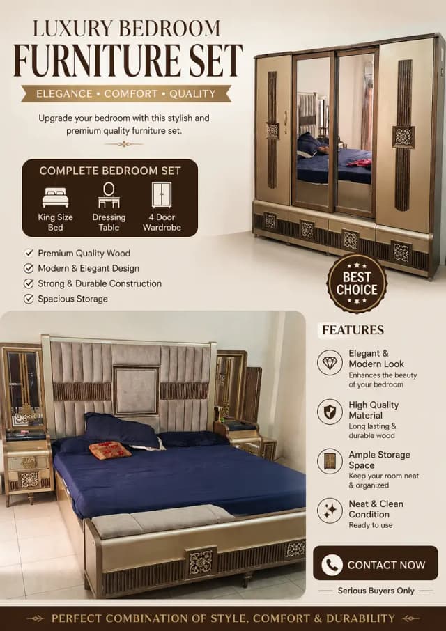 Wooden Bed Set | King Size Bed | Dressing | Wardrobe
