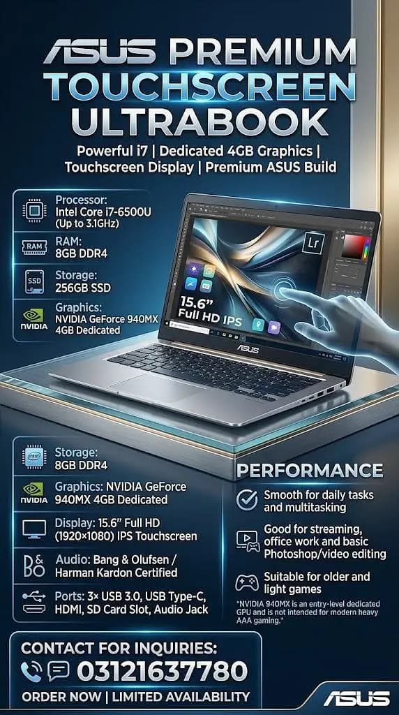 ASUS Q542U Gaming Notebook/Core i7 6th/Gen/8GB RAM/256GB SSD