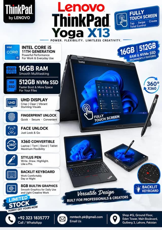 Lenovo Thinkpad X13 Yoga Core i5 11th Generation 512gb NVMe SSD.