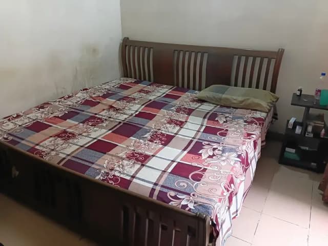 Wooden Bed with Mattress and side table