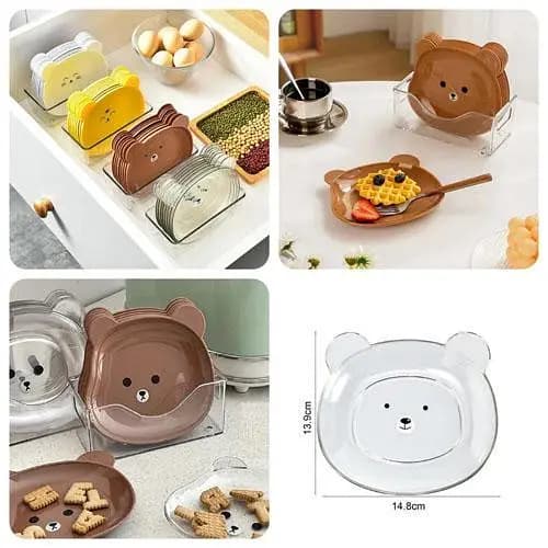 Cute Bear Appetizer Plates, Reusable Mini Plastic Plate for Snacks/Fruits/Salad/Cakes, Dishes 8pcs Set in pakistan