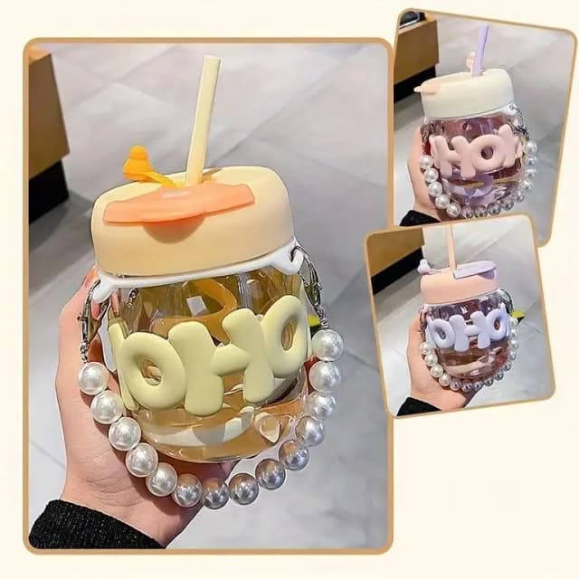 oHo Pearl Rope Strips with Sipper Straw (Mix/Random colour)  Glass Material