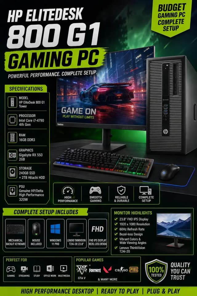 gaming pc | i7 4th Gen/RX 550 2GB/16GB RAM/2TB HDD/240GB SSD