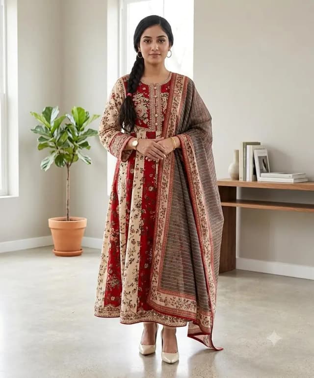 Traditional Printed Anarkali Suit for Festive Wear
