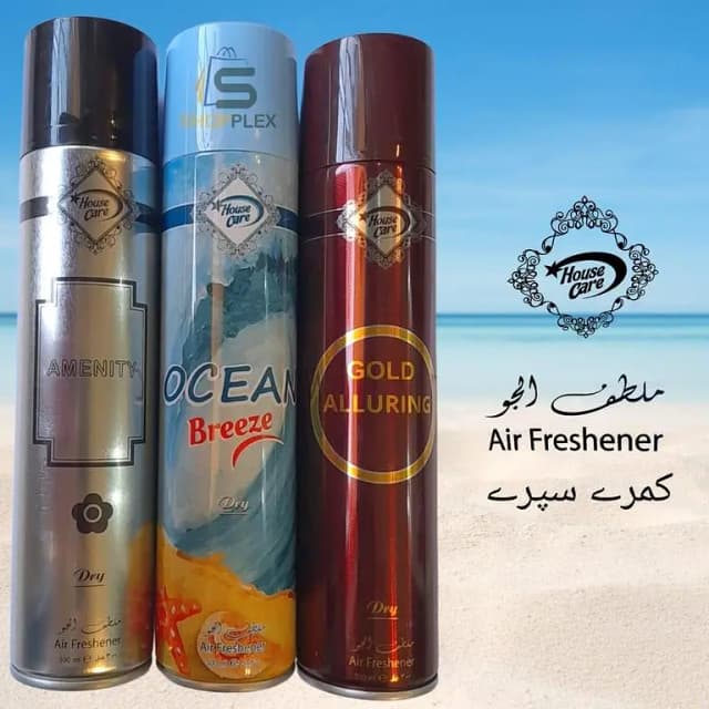 Air Freshener Amenity Silver |Ocean Breeze | GoldAllure| Pack of 3 300ml Big Bottle House Care Room Spray Imported High Quality Value Budget Deal Offer Fresh Scent Fragrance | Wash Room Bath 