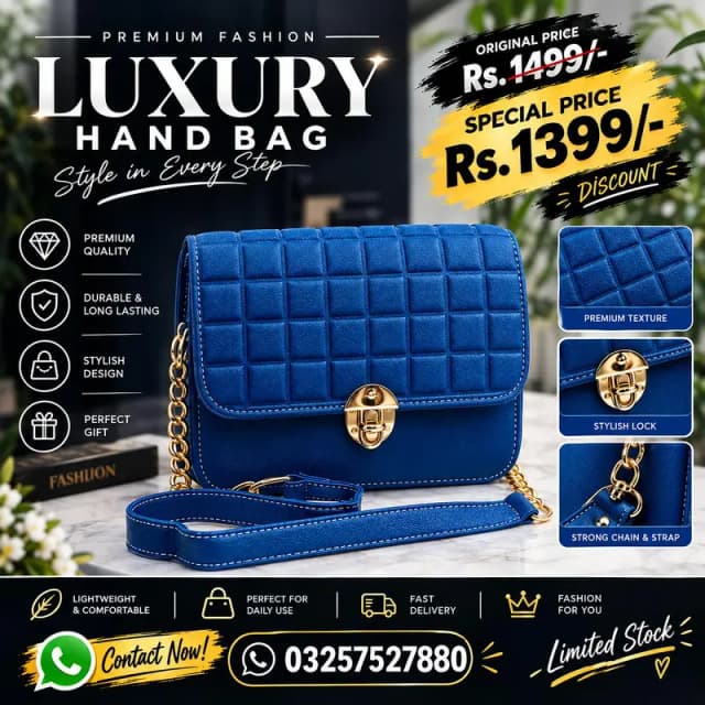 Blue quilted PU leather Crossbody bag for girls
