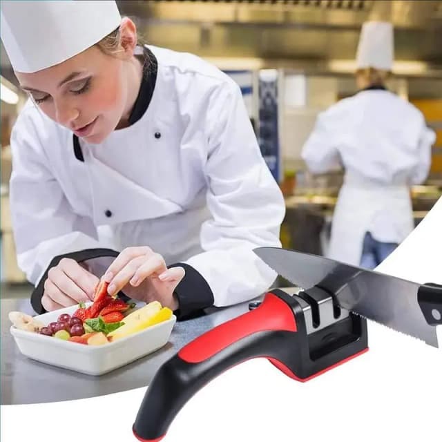 3-in-1 Knife Sharpener Stainless Steel Black Red