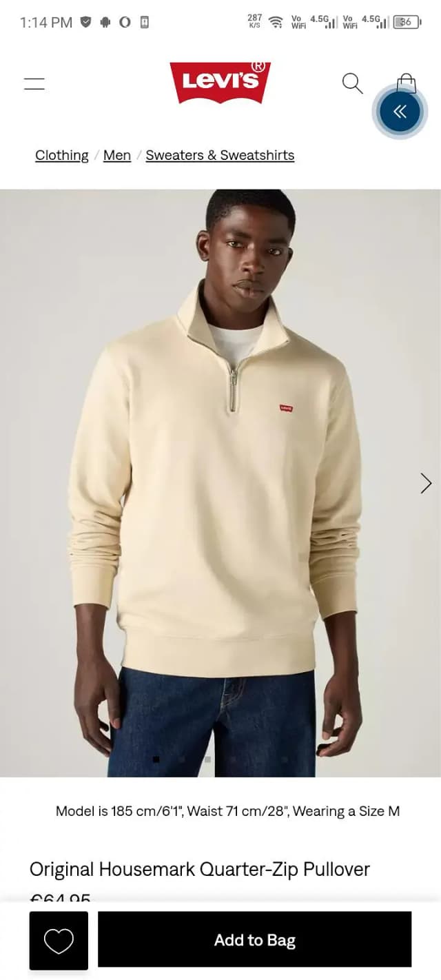 Levi's Original Zipper Housemark Pullover.