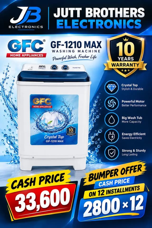 GFC GF-1210 MAX Washing Machine | Crystal Top | 10 Years Warranty |