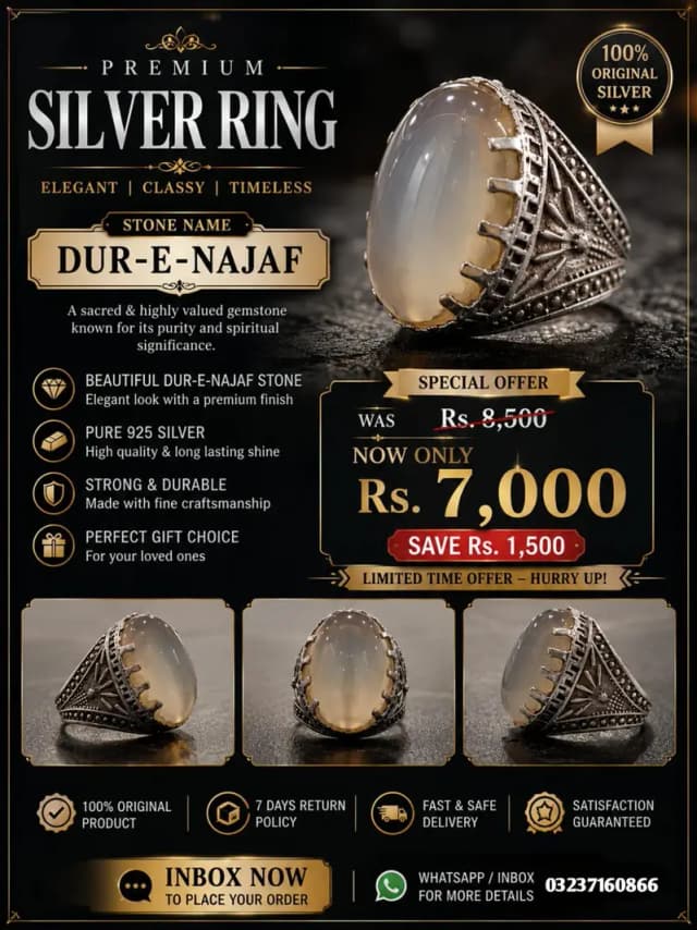 `Dur-e-Najaf 925 Chandi Ring - Rs. 7000 | 7 Days Return