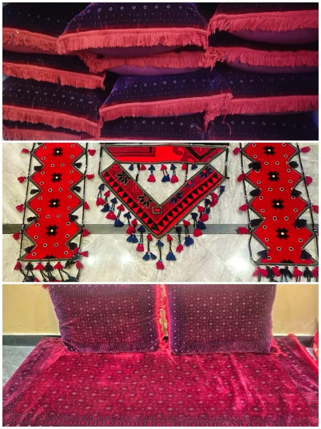 afghan betak (carpet,seating set 14, curtain, clock,wall decorations
