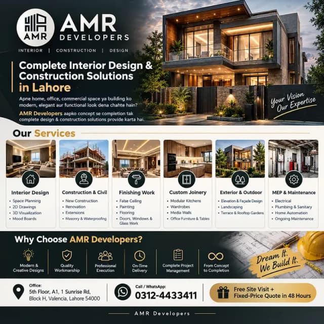 Interior Design & Construction Services | Turnkey Solutions Lahore