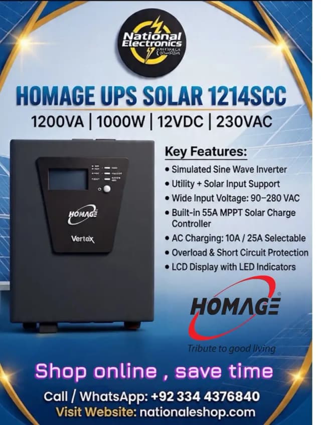 Homage 1214SCC Solar UPS 1200VA 1000W MPPT | New | COD Lahore