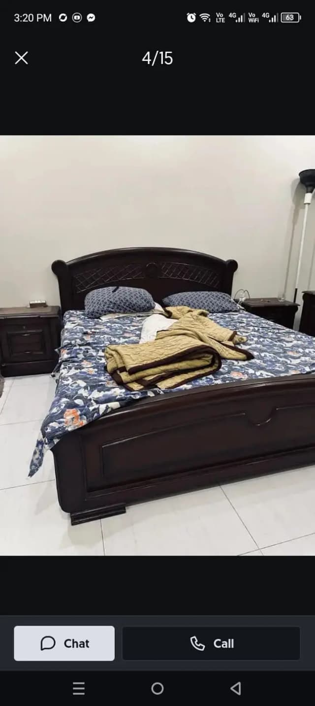 pure wooden doubel bed with side tabels and dressing
