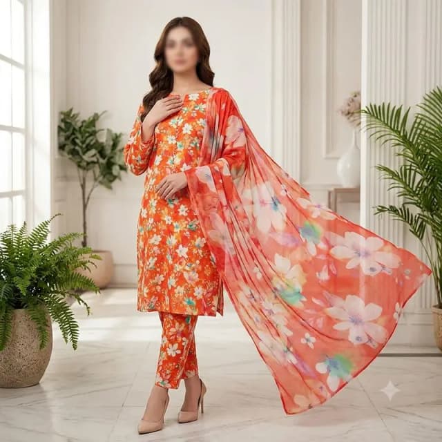 unstitched Lawn cotton with shifon dupatta