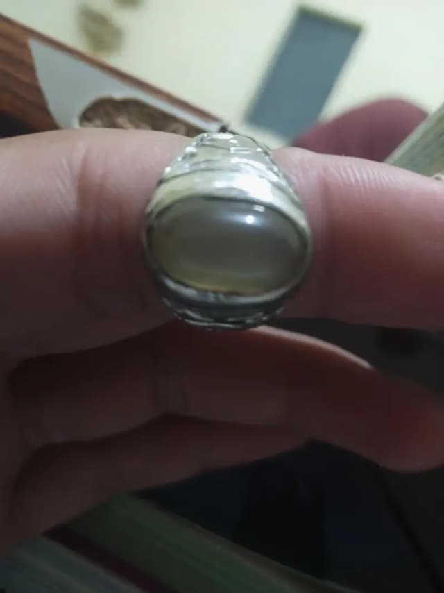 green aqeeq stone silver ring