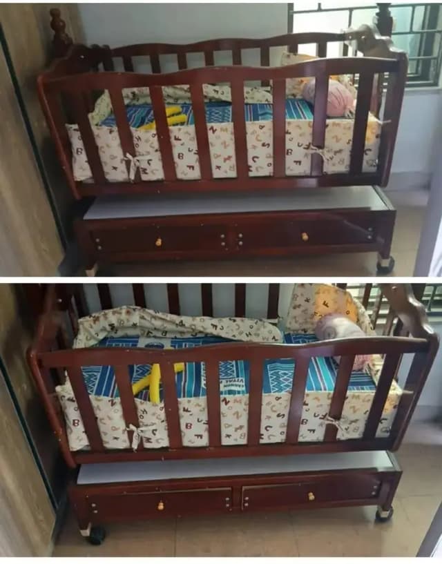 convirtable wooden baby cot and cradle combo with lower storage