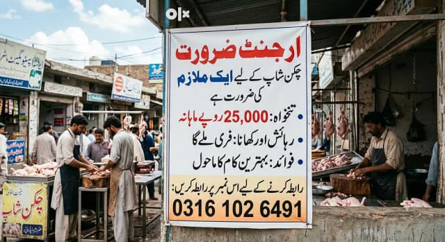 Chiken shop ky lye bnda chahiye