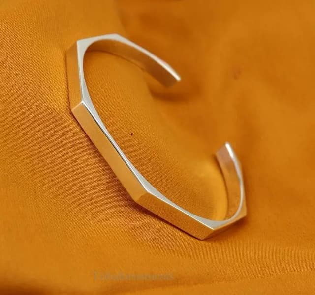 Men’s Geometric Cuff Bracelet – Stainless Steel Open Bangle, Minimalist Silver Wristband, Gift for Men
