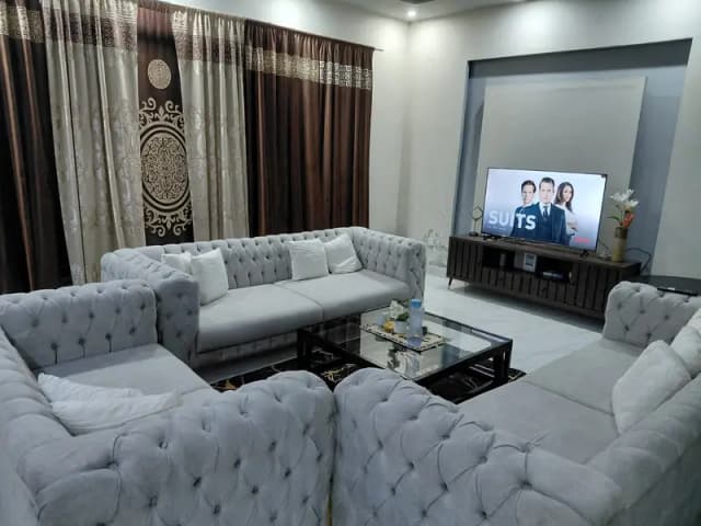 10 Seater Big Sofa Set|Jute Fabric |Molty Foam |Brass Legs |6 Cushions