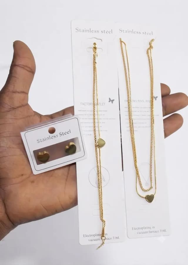 Stainless Steel Heart Necklace & Earrings Combo Set for Women | Elega