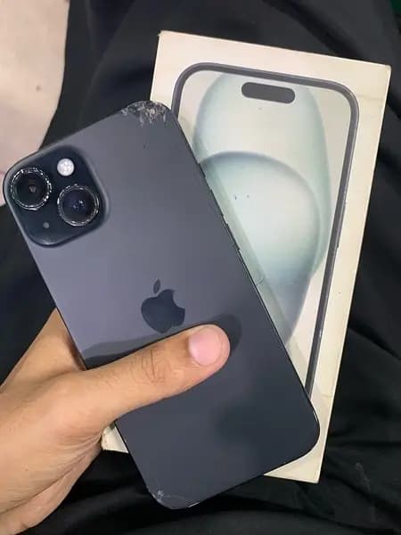 iphone 15 128 jv black with box back crack