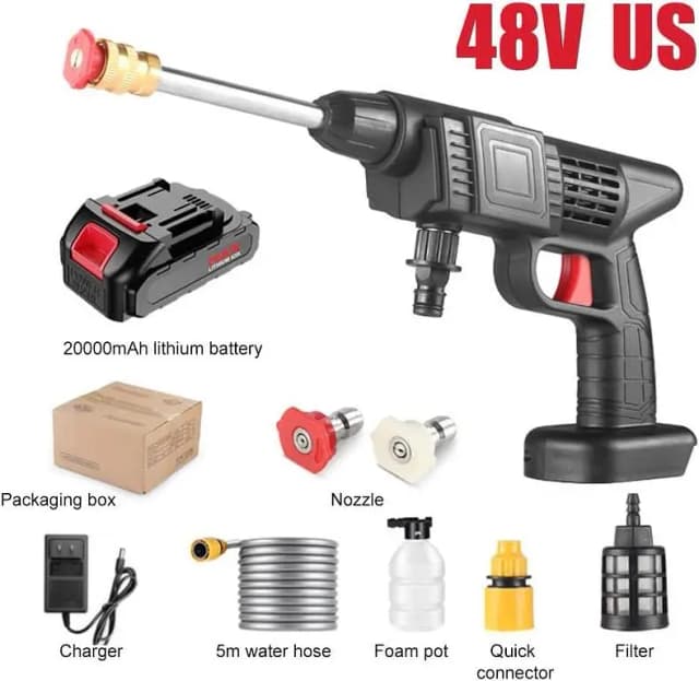 48Vf Cordless Pressure Washer with Car Washer Gun, 30 Bar, 3 lb Portable Electric Power Washer for Car, Fence, Wall and Floor Cleaning