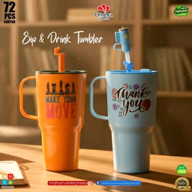 750ML Sip & Drink Tumbler with Straw & Handle