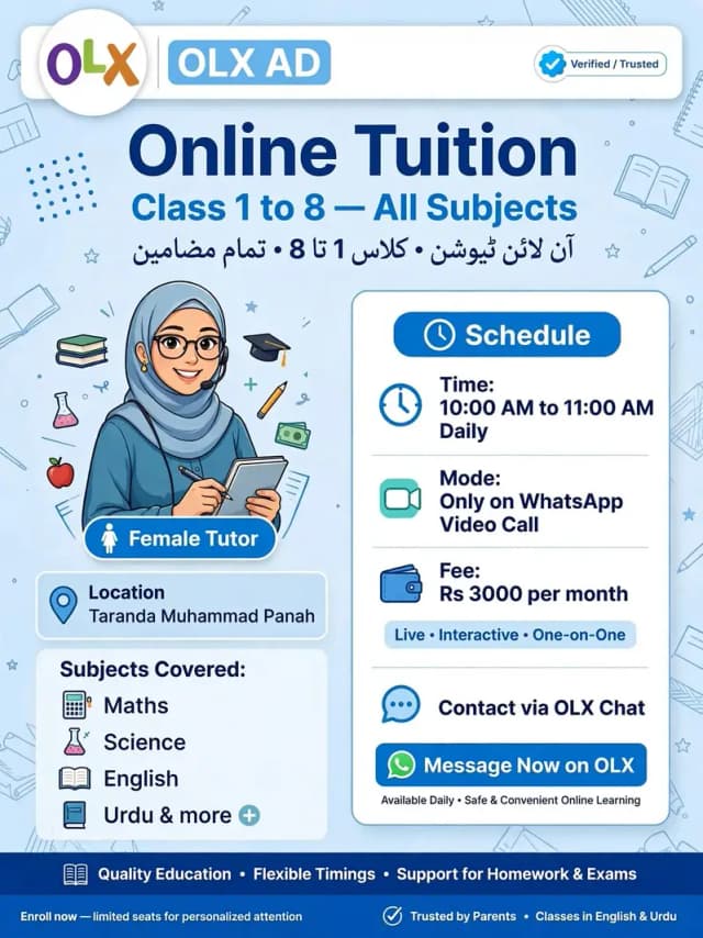 Home Tutor Available - Class 1 to 8 - Female Tutor