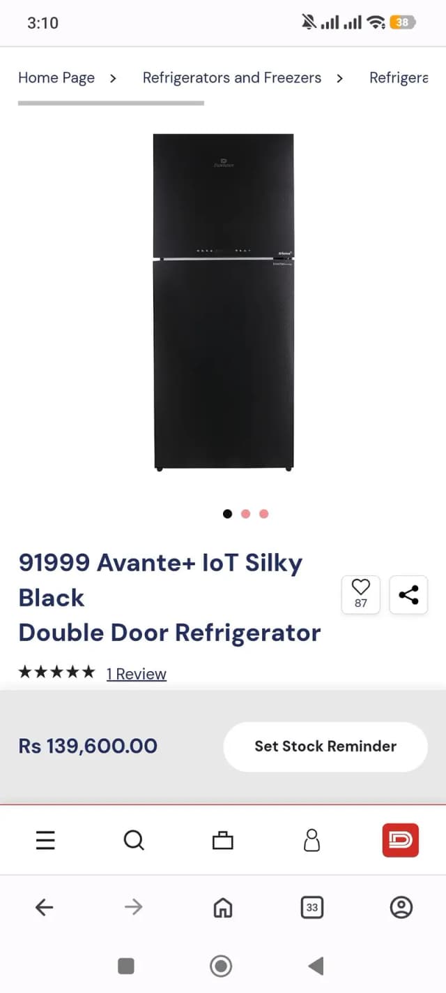 Dawlance Fridge 91999 iot Avante+ Silky Black 14 Days